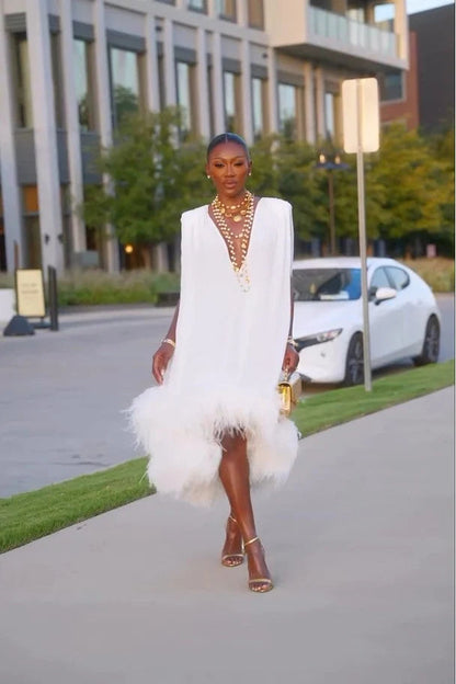 Bessie | Elegant Sleeveless Feather Patchwork Midi Dress