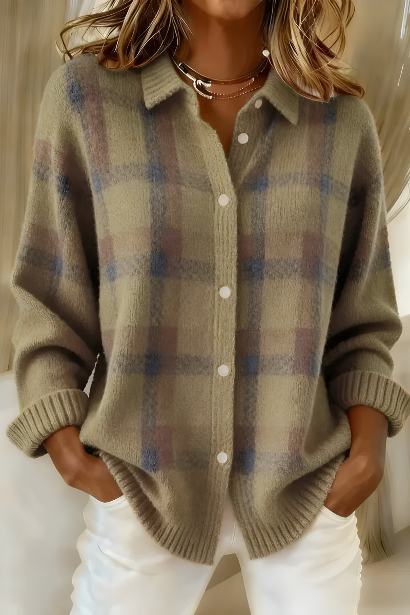 Anna™ | Cozy Plaid Knit Cardigan