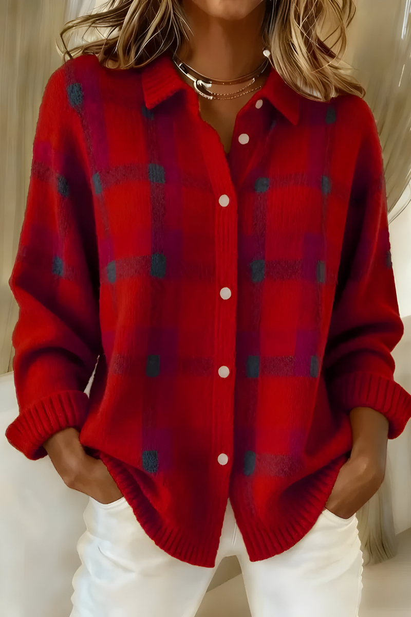 Anna™ | Cozy Plaid Knit Cardigan