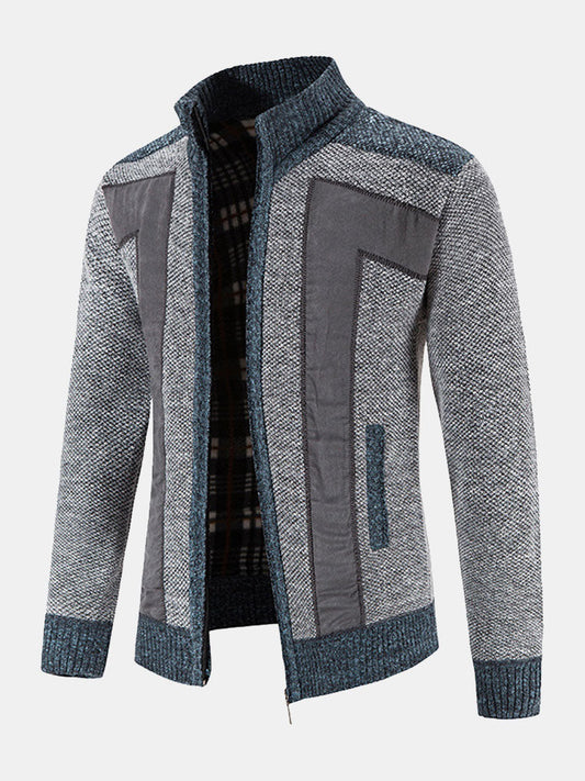 Camden | Zip Up Faux Suede Patchwork Sweater