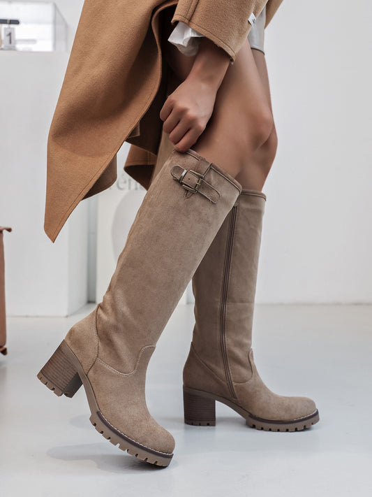 Vidette | High Buckle Taupe Boots
