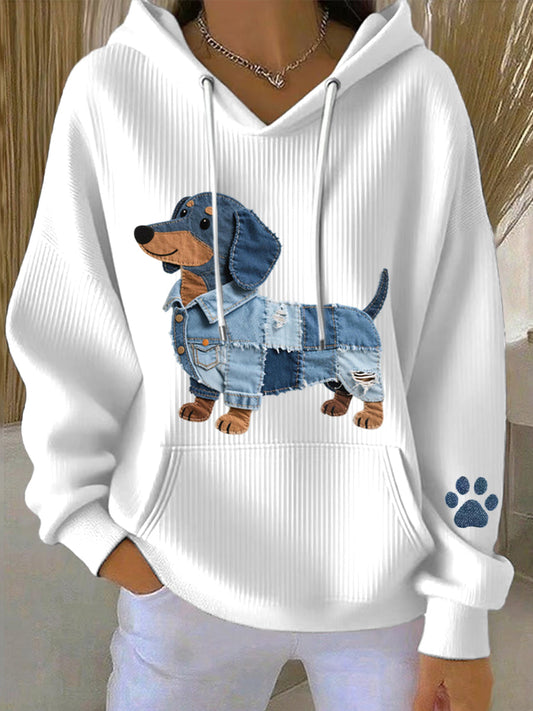 Women's Hoodie Patchwork Art Dog Pattern